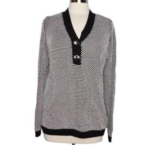 Charter Club Black White Henley with Silver Thread